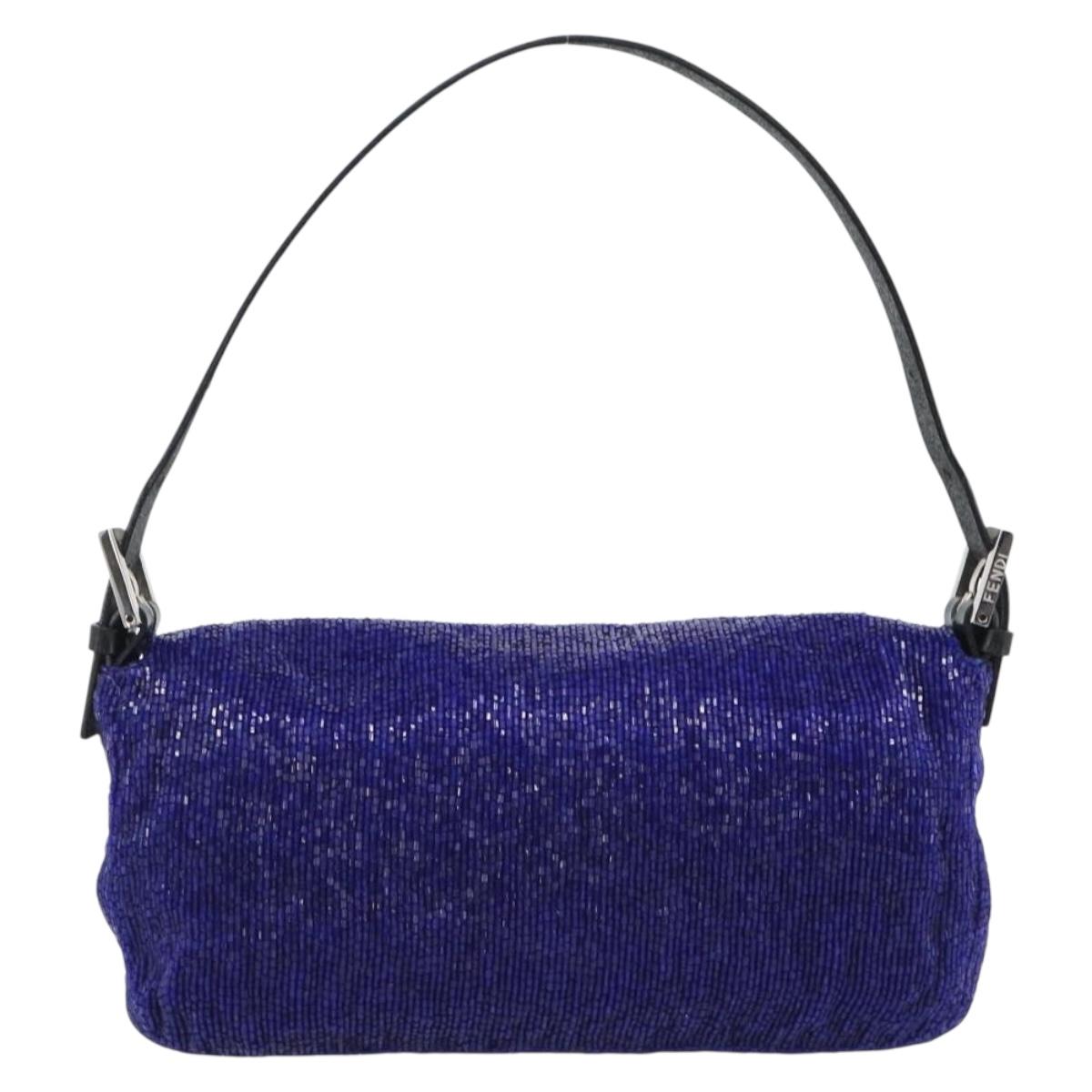 FENDI Mamma Baguette Shoulder Bag Beads Blue Silver Auth 194919SAM
