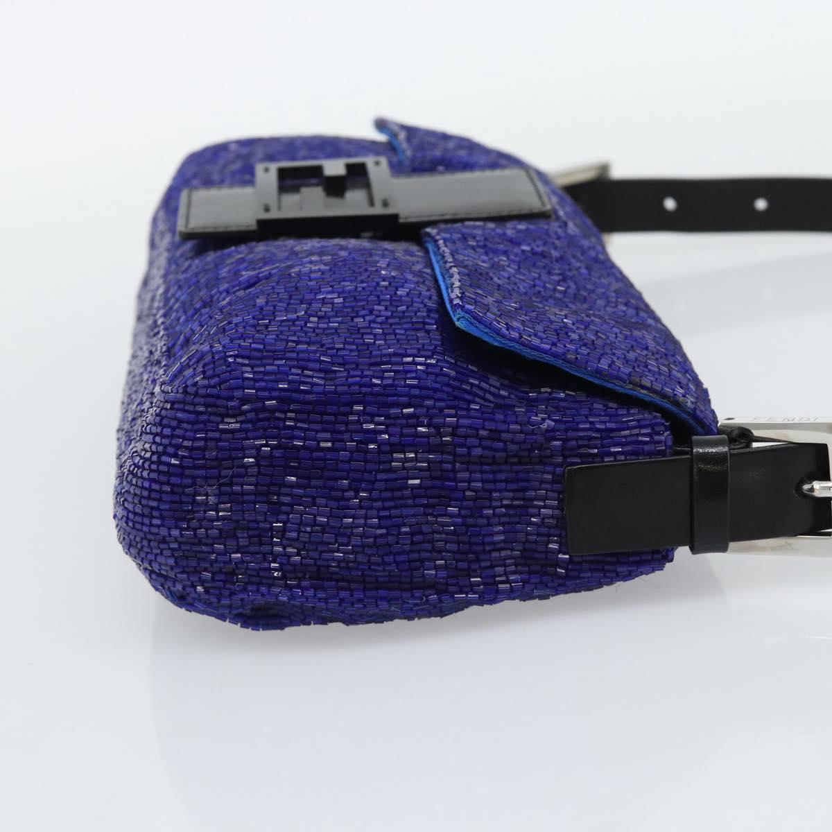 FENDI Mamma Baguette Shoulder Bag Beads Blue Silver Auth 194919SAM