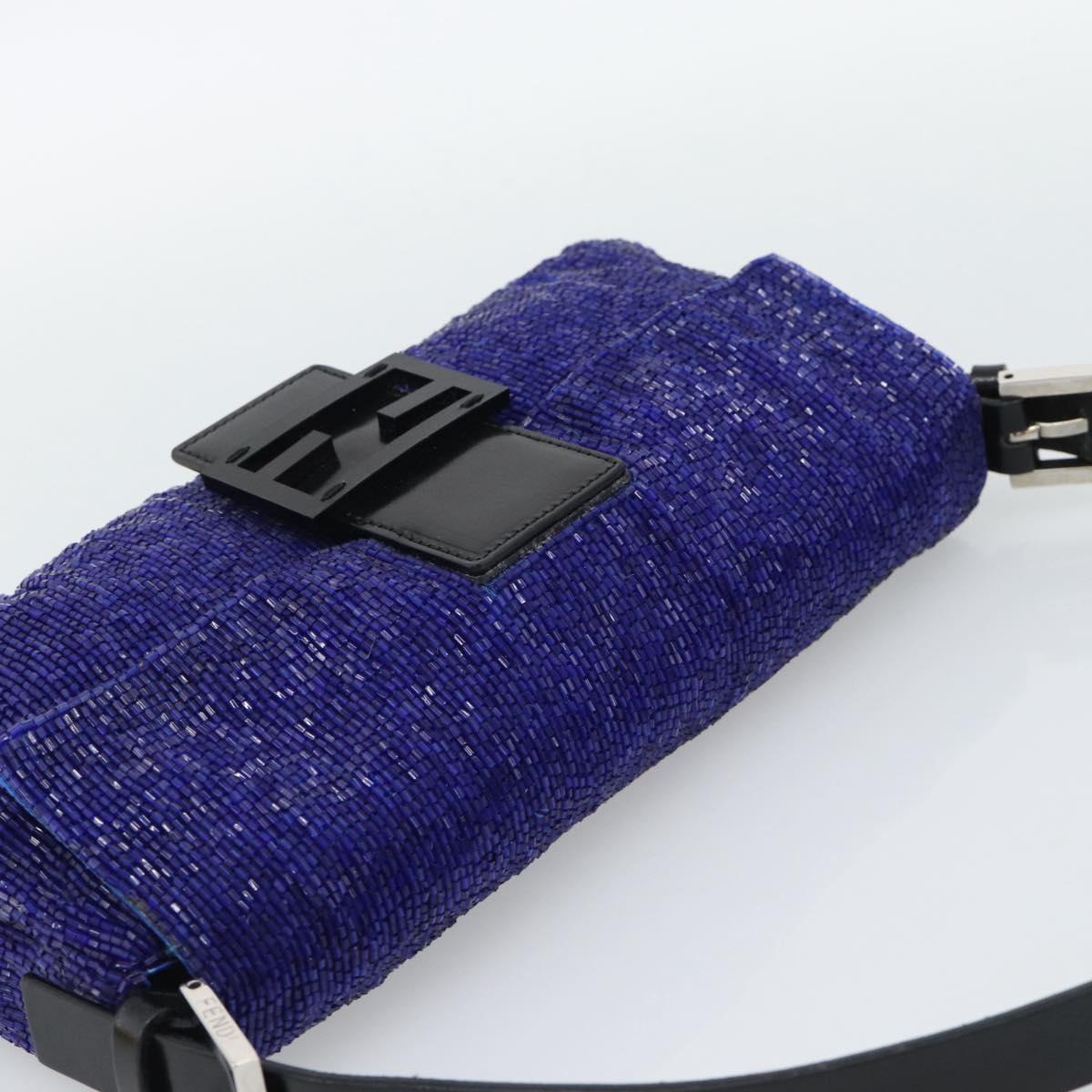 FENDI Mamma Baguette Shoulder Bag Beads Blue Silver Auth 194919SAM