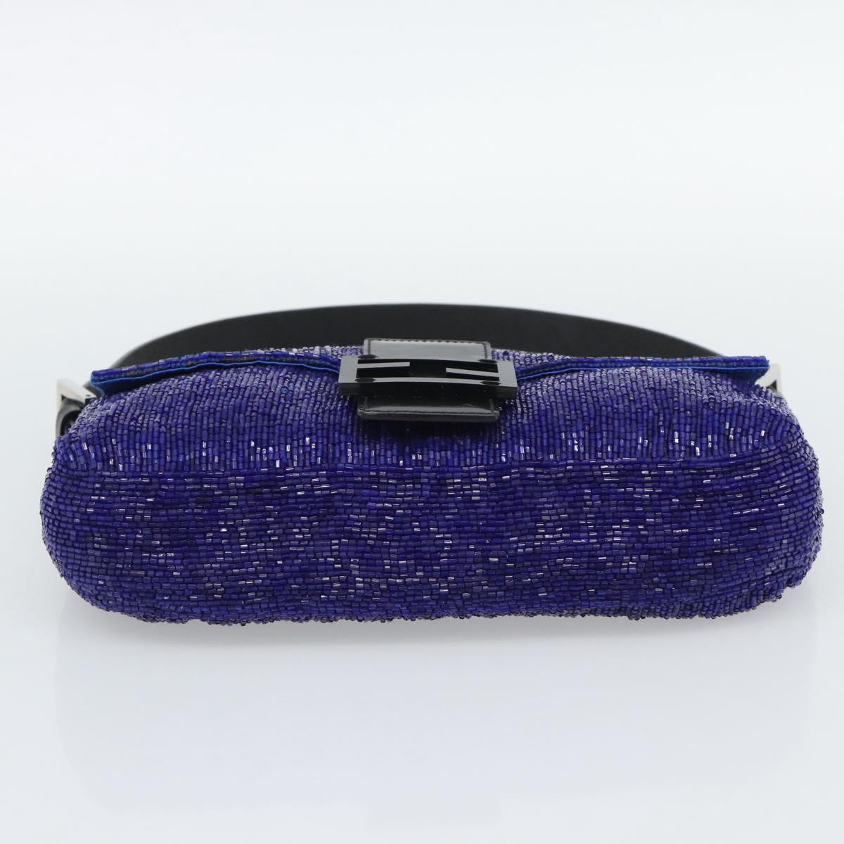 FENDI Mamma Baguette Shoulder Bag Beads Blue Silver Auth 194919SAM