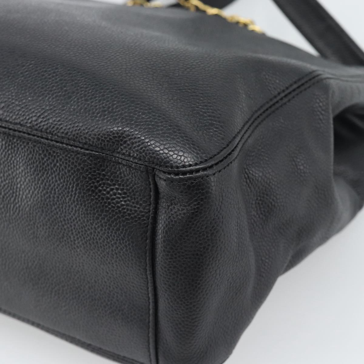 CHANEL Chain Shoulder Tote Bag Caviar Skin Black Gold CC Auth 194920SAM