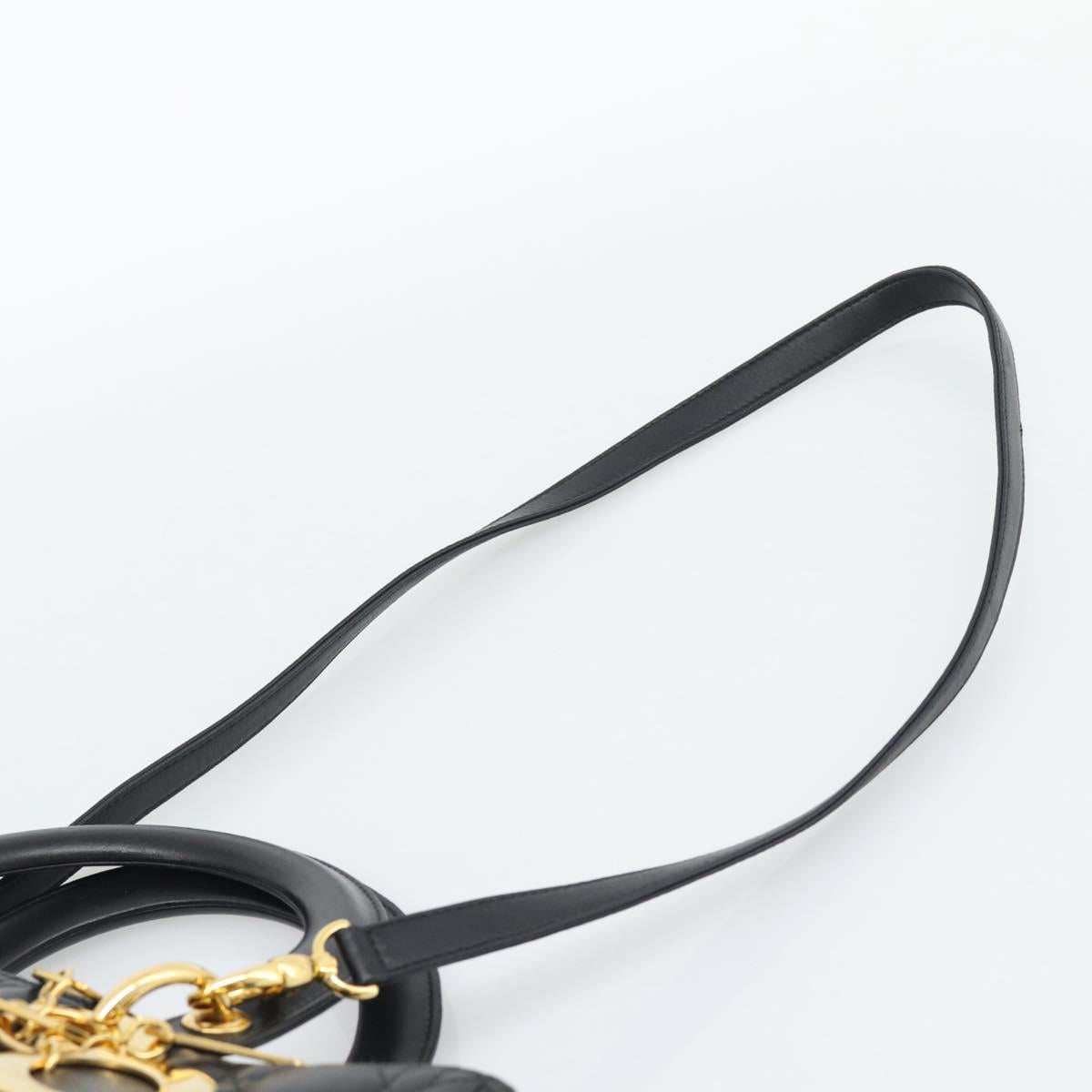 Christian Dior Lady Dior Canage Bag Lamb Skin 2way Black Gold Auth 194922SAM