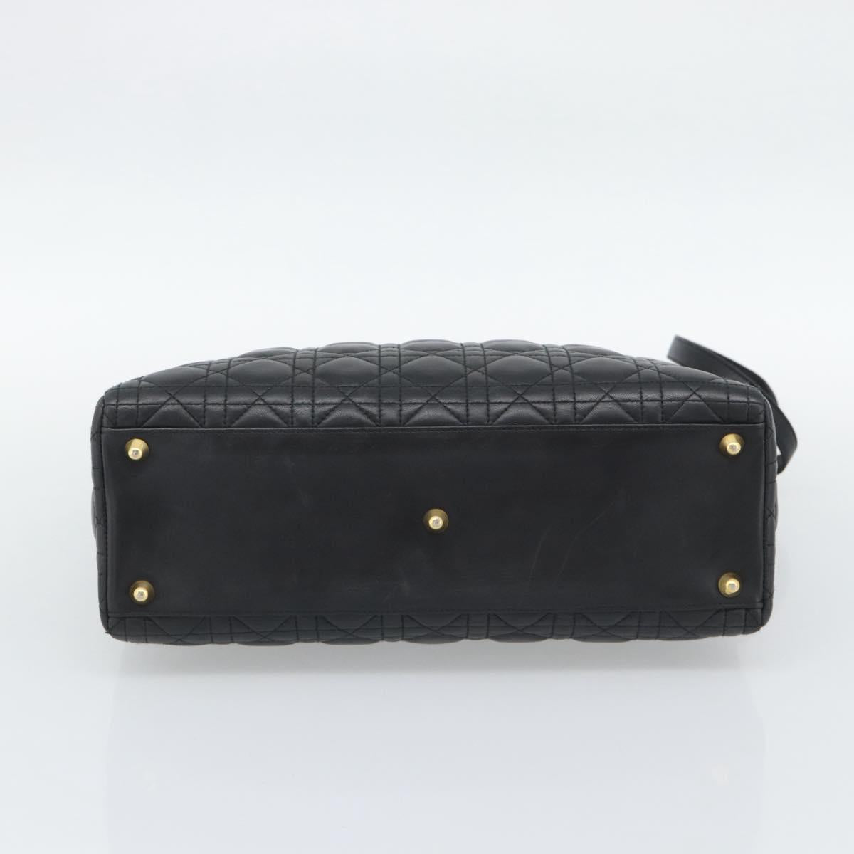 Christian Dior Lady Dior Canage Bag Lamb Skin 2way Black Gold Auth 194922SAM