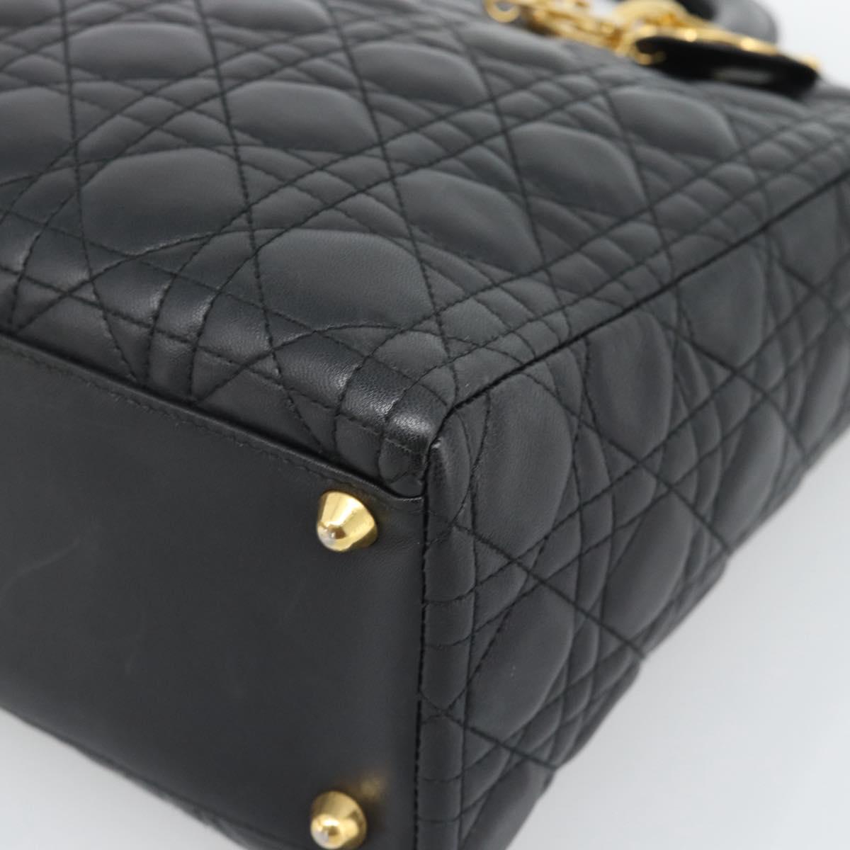 Christian Dior Lady Dior Canage Bag Lamb Skin 2way Black Gold Auth 194922SAM