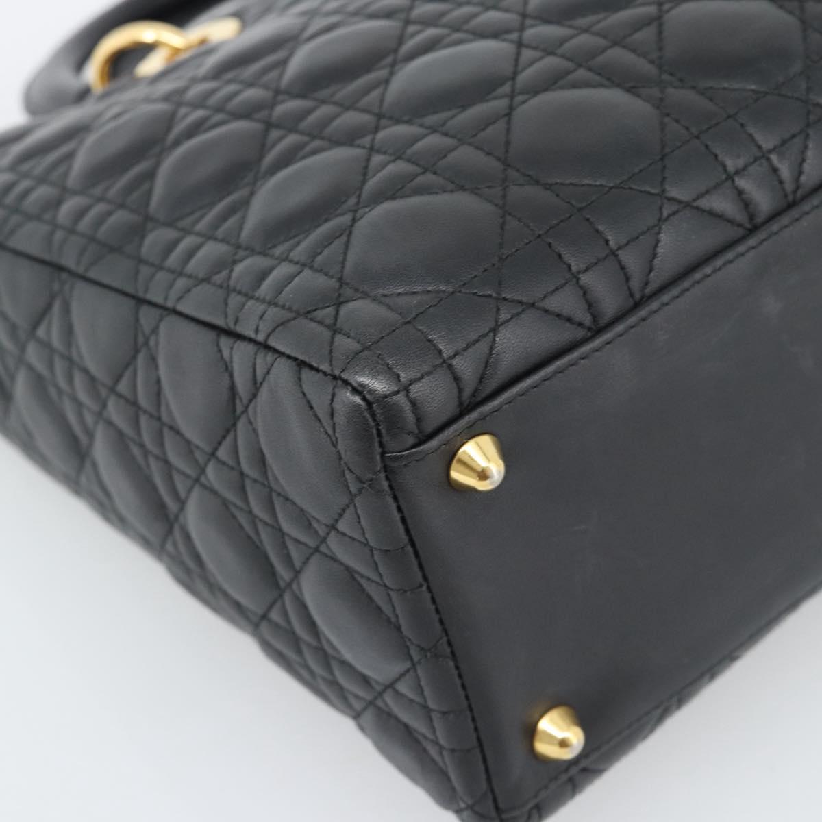 Christian Dior Lady Dior Canage Bag Lamb Skin 2way Black Gold Auth 194922SAM