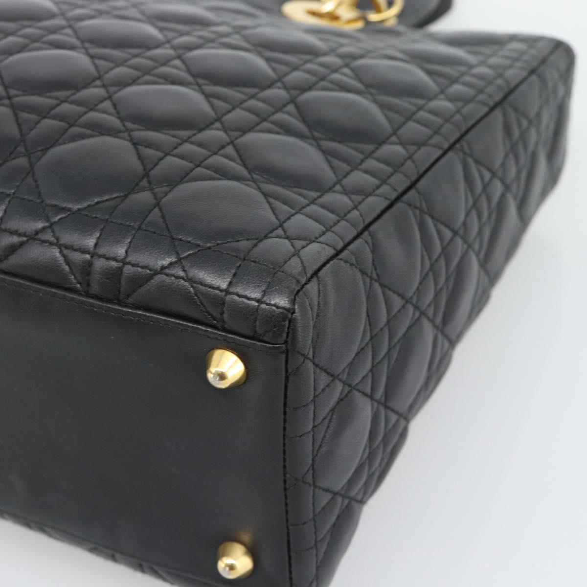 Christian Dior Lady Dior Canage Bag Lamb Skin 2way Black Gold Auth 194922SAM