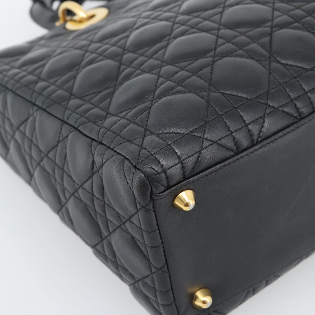 Christian Dior Lady Dior Canage Bag Lamb Skin 2way Black Gold Auth 194922SAM