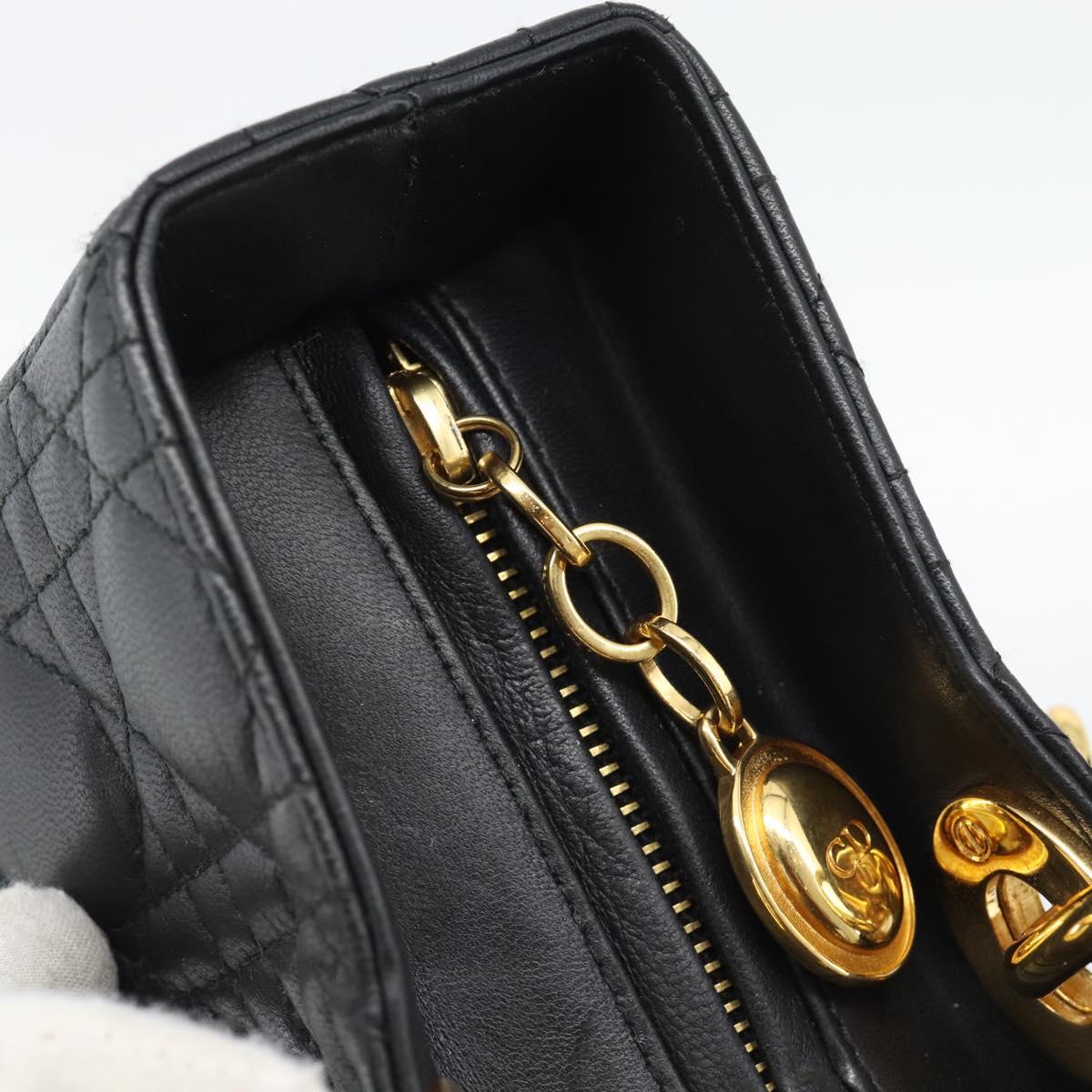 Christian Dior Lady Dior Canage Bag Lamb Skin 2way Black Gold Auth 194922SAM