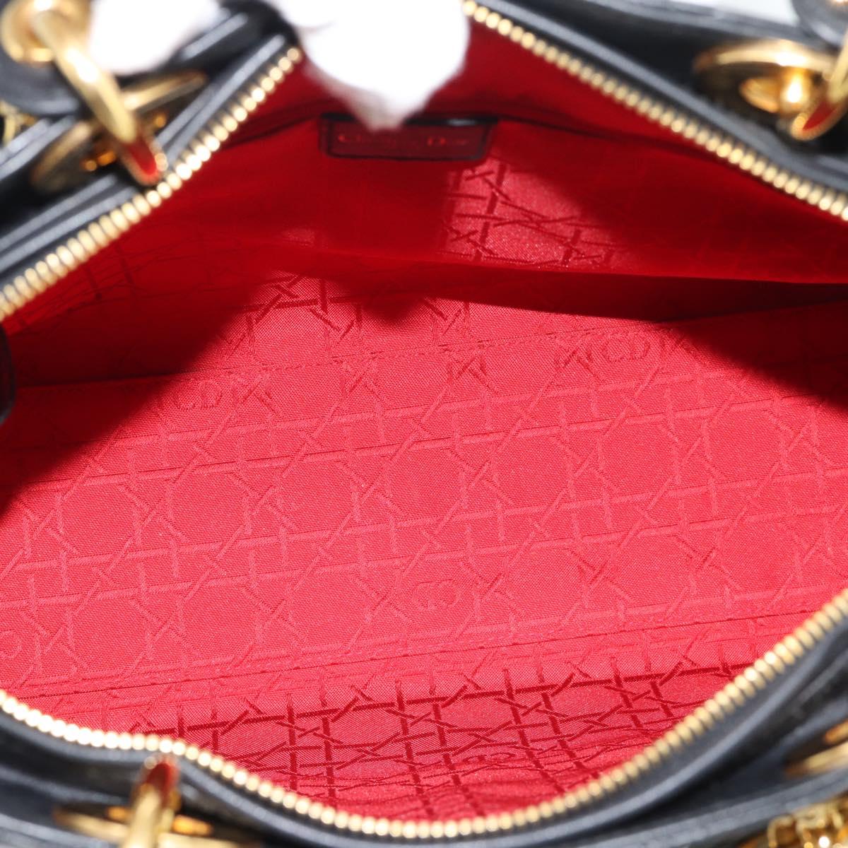 Christian Dior Lady Dior Canage Bag Lamb Skin 2way Black Gold Auth 194922SAM