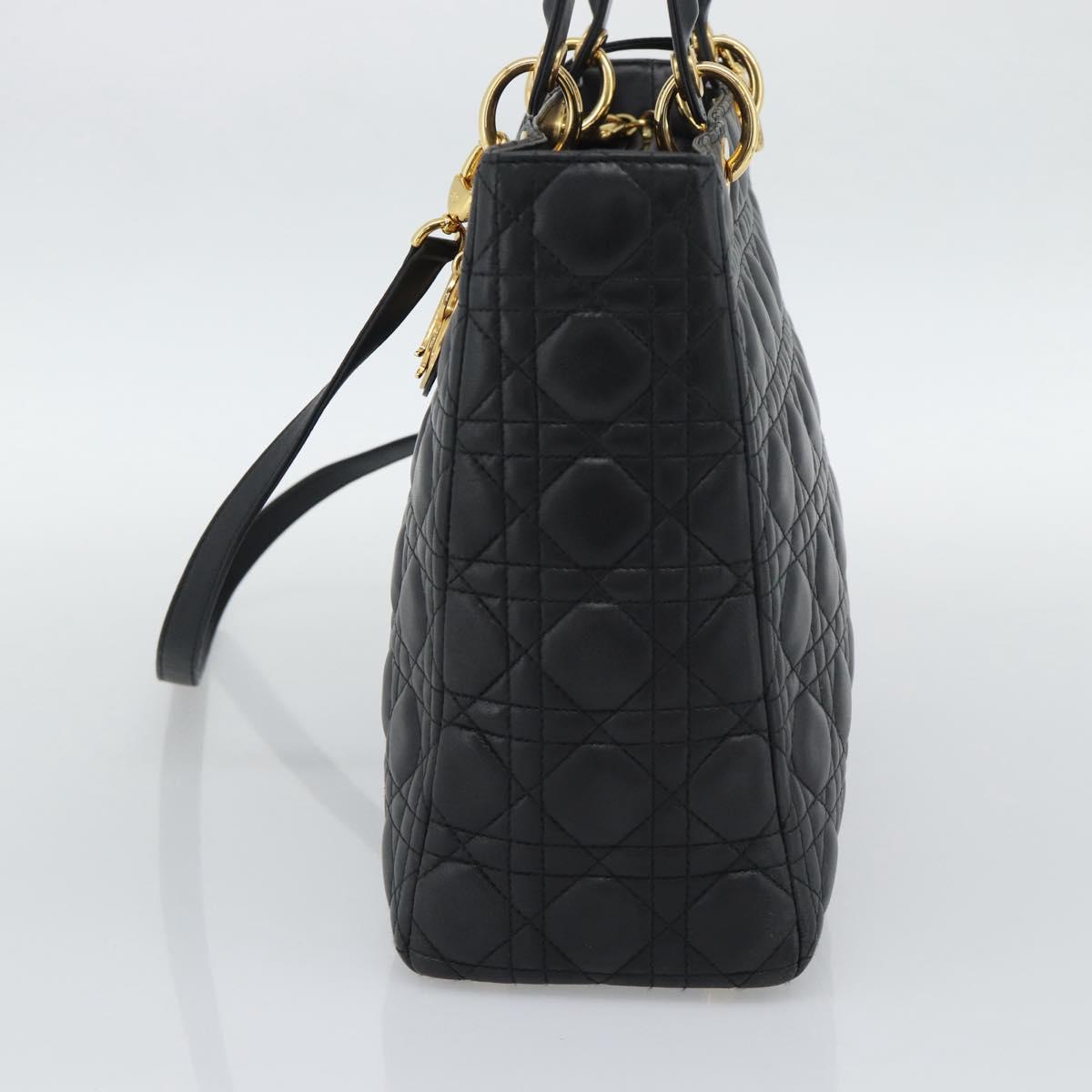 Christian Dior Lady Dior Canage Bag Lamb Skin 2way Black Gold Auth 194922SAM