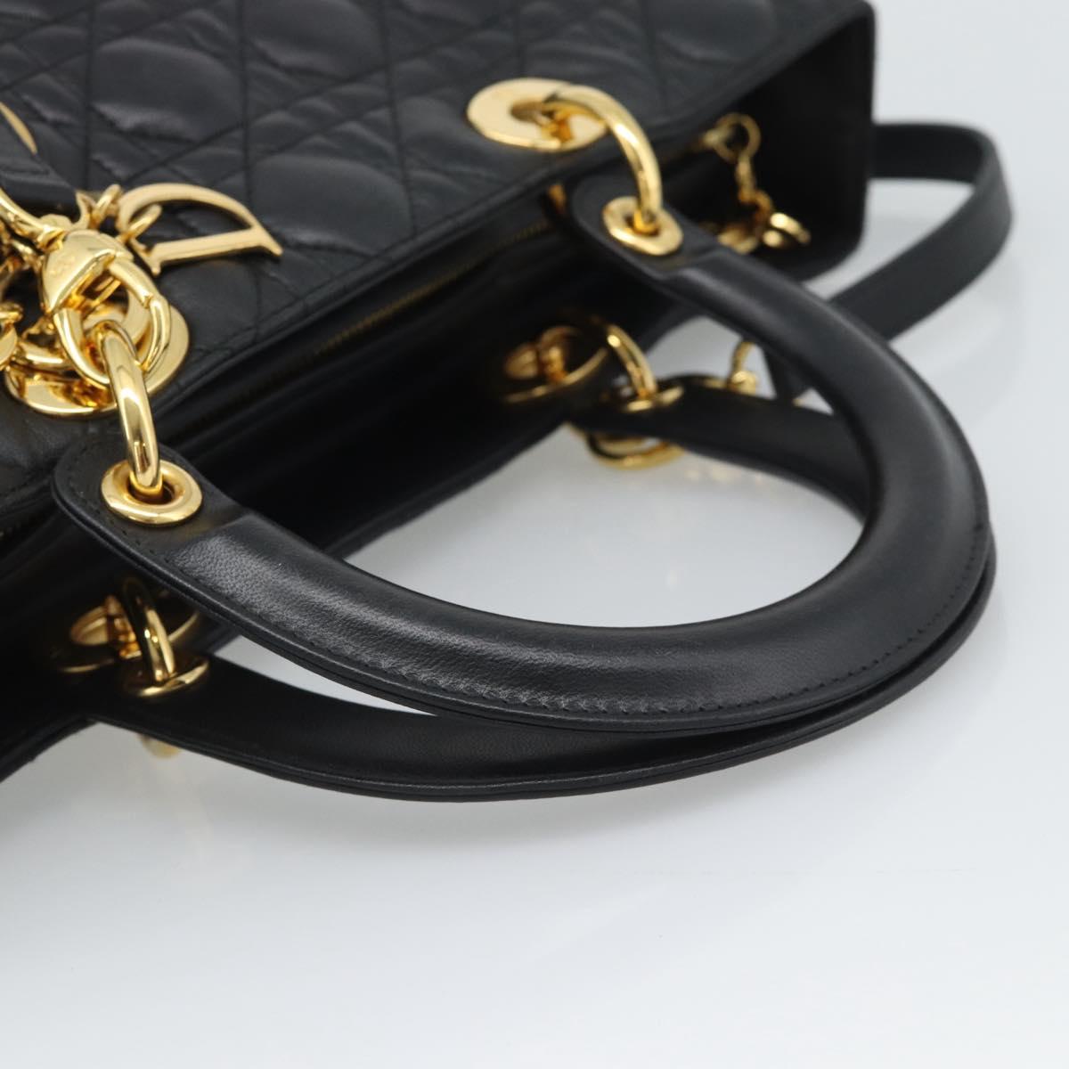 Christian Dior Lady Dior Canage Bag Lamb Skin 2way Black Gold Auth 194922SAM