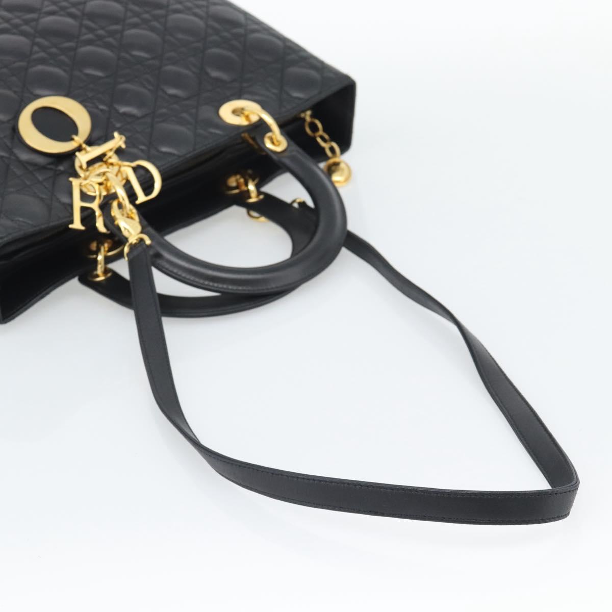 Christian Dior Lady Dior Canage Bag Lamb Skin 2way Black Gold Auth 194922SAM