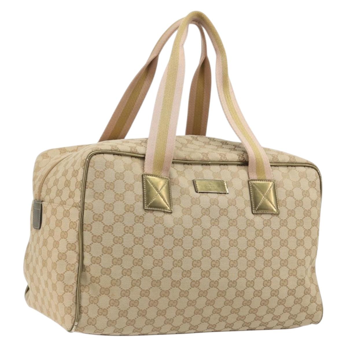 GUCCI GG Canvas Sherry Line Boston Bag Beige Gold 153240 Auth 194924A