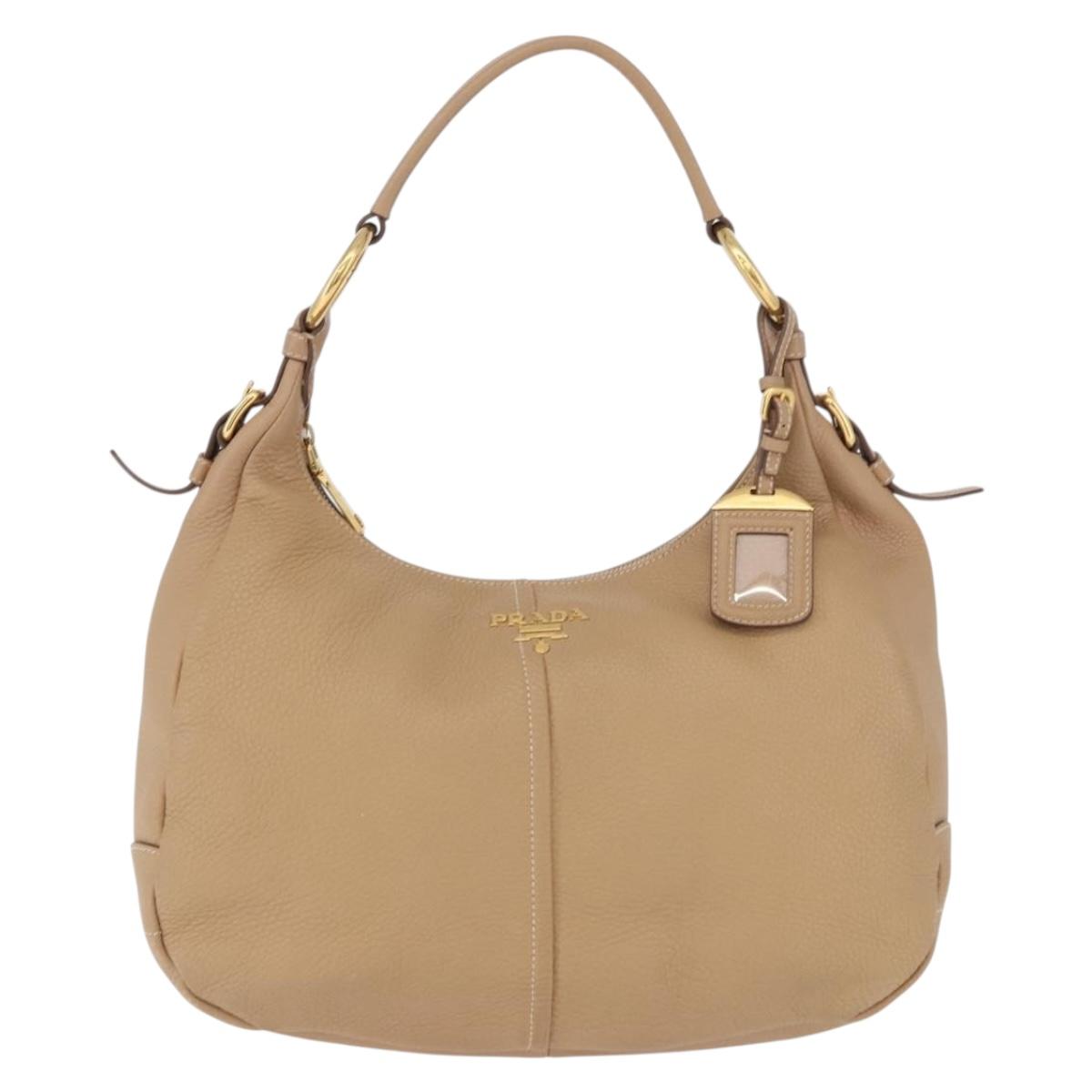 PRADA Shoulder Bag Vittero Dino Leather Beige Gold Auth 194925V