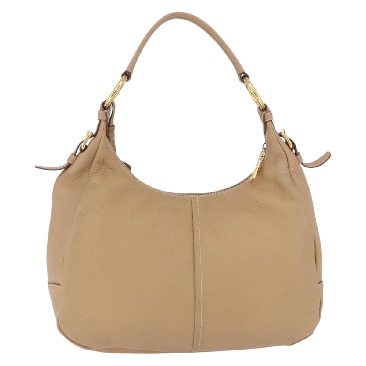 PRADA Shoulder Bag Vittero Dino Leather Beige Gold Auth 194925V