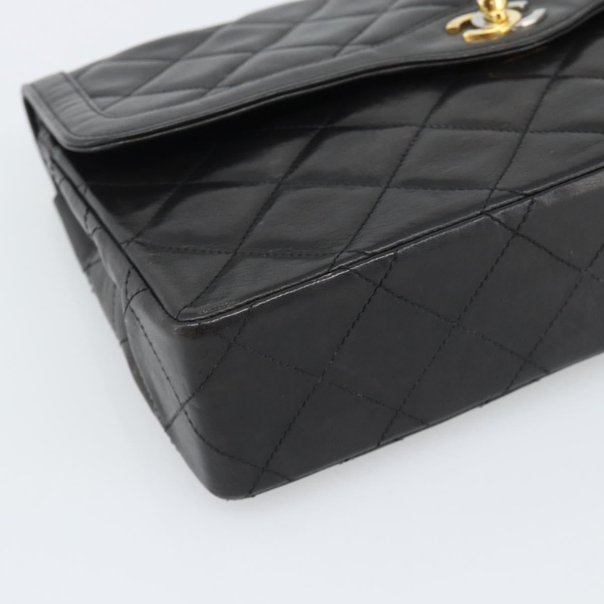 CHANEL Matelasse Chain Bag Lamb Skin Paris Limited Black Gold CC Auth 194926SAM