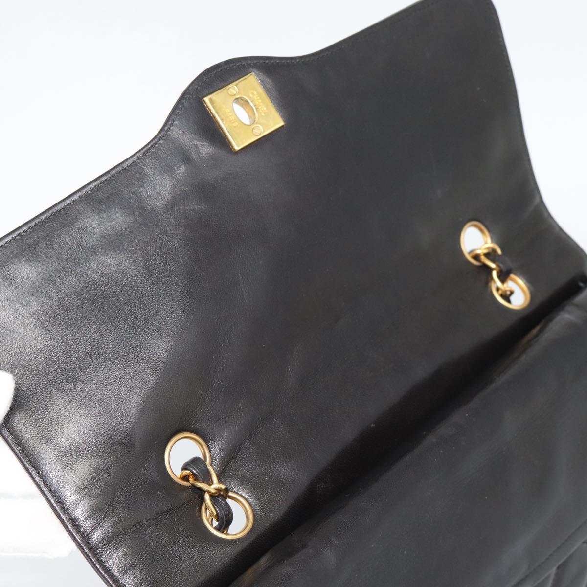 CHANEL Matelasse Chain Bag Lamb Skin Paris Limited Black Gold CC Auth 194926SAM