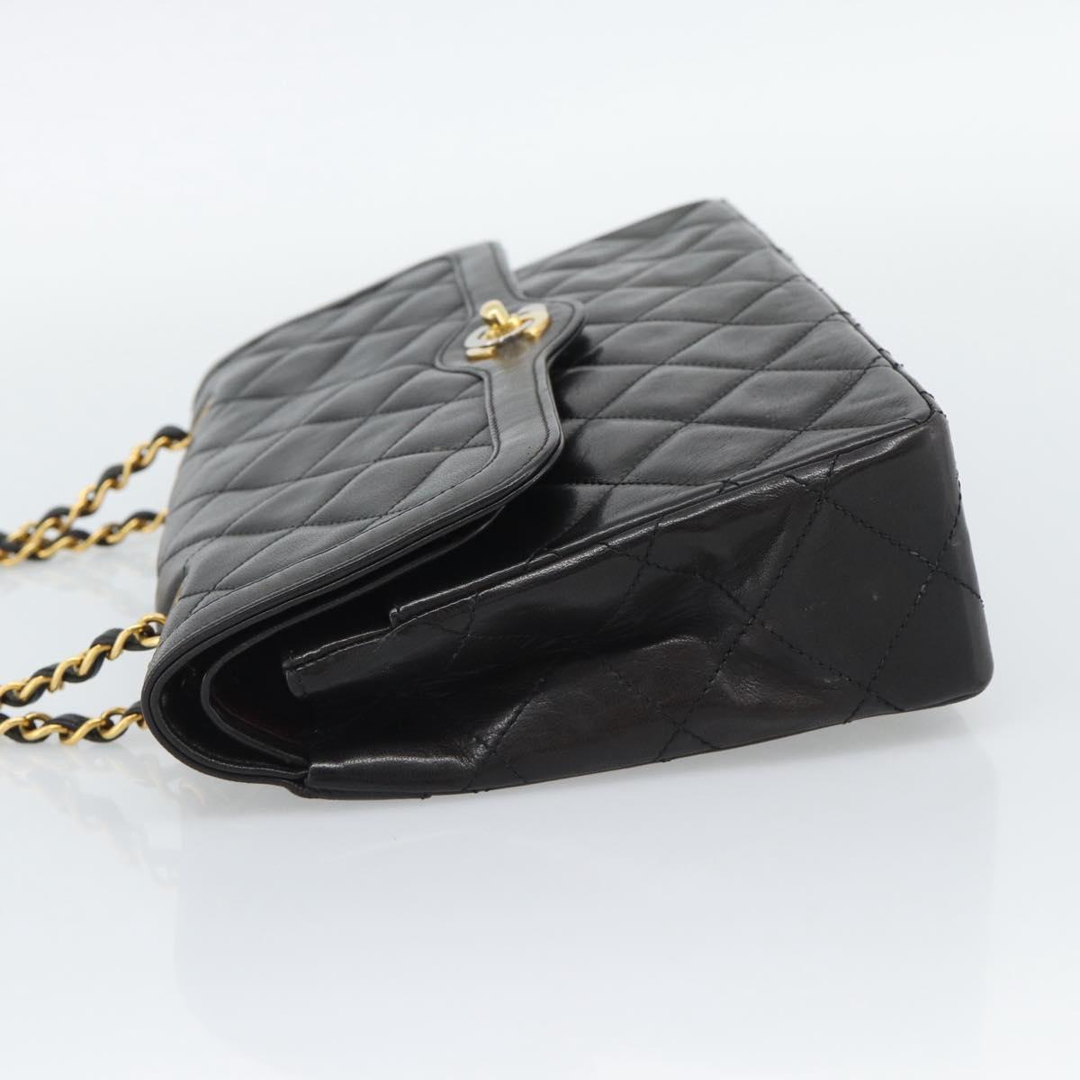 CHANEL Matelasse Chain Bag Lamb Skin Paris Limited Black Gold CC Auth 194926SAM