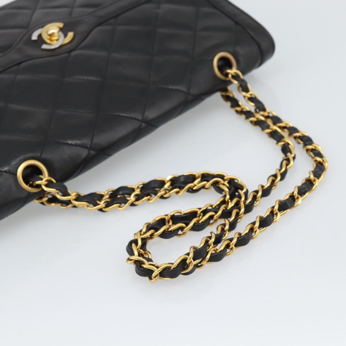 CHANEL Matelasse Chain Bag Lamb Skin Paris Limited Black Gold CC Auth 194926SAM