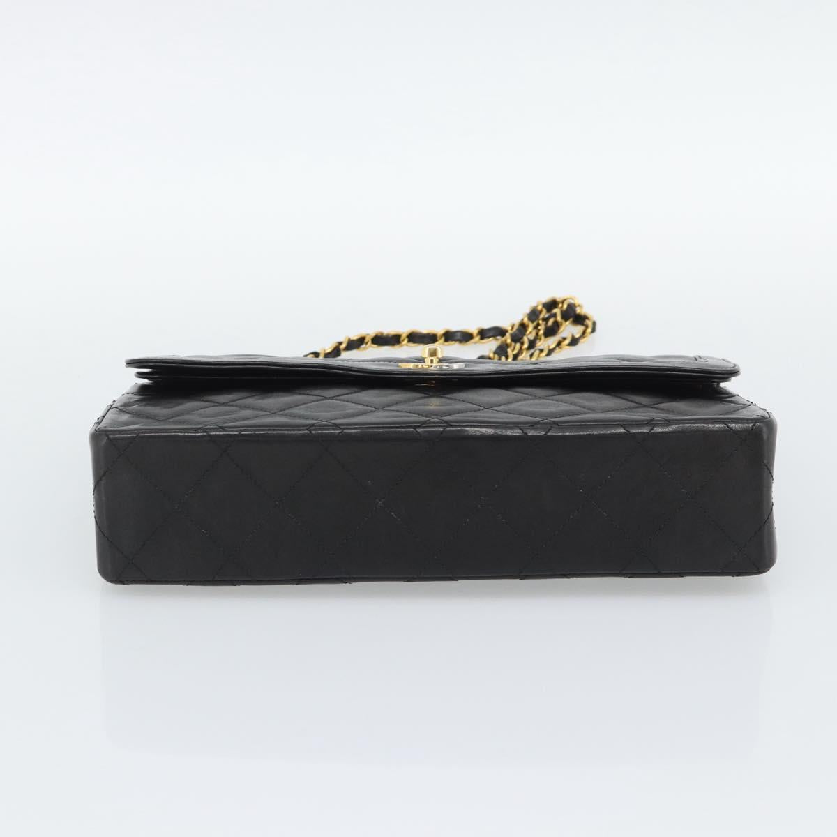 CHANEL Matelasse Chain Bag Lamb Skin Paris Limited Black Gold CC Auth 194926SAM