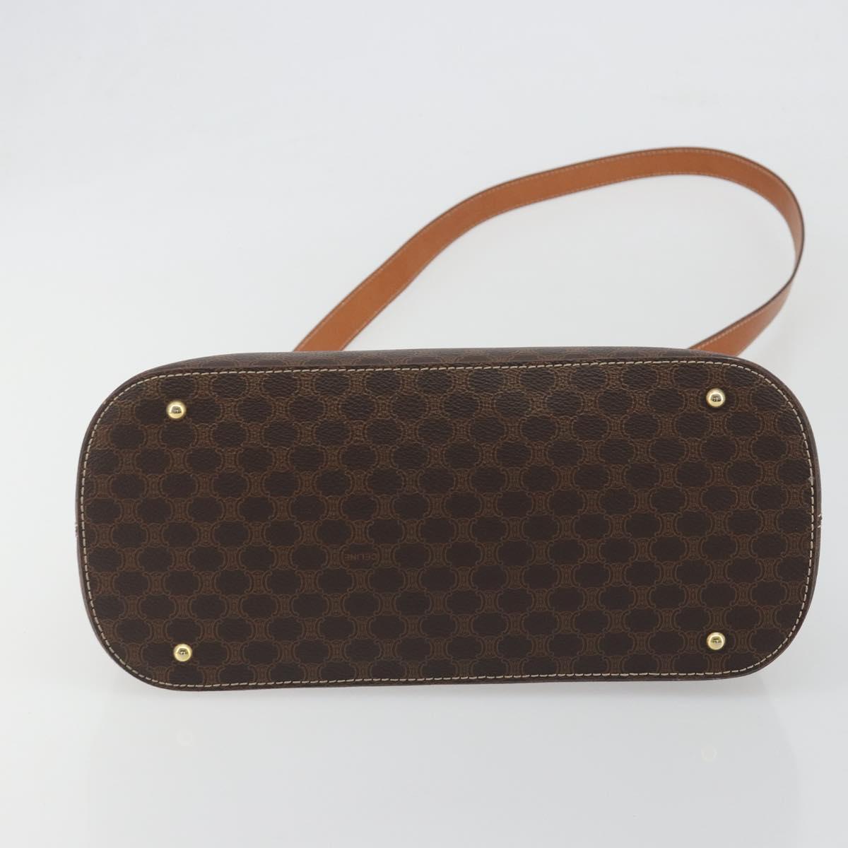 CELINE Macadam Hand Bag PVC Leather 2way Brown Gold Tone Auth 194929V