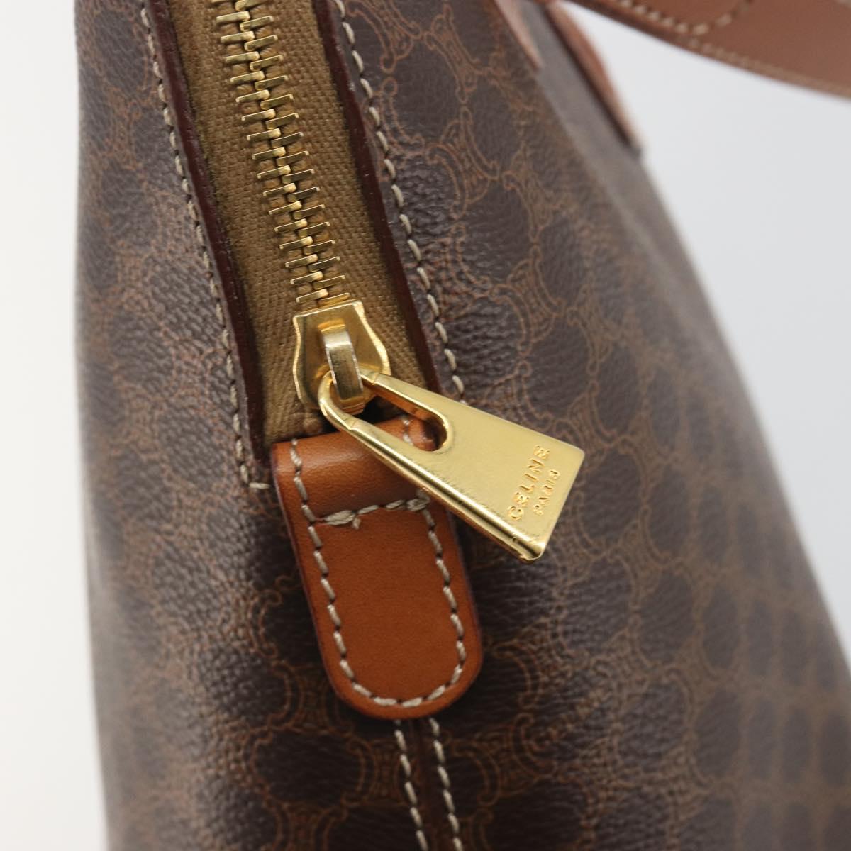 CELINE Macadam Hand Bag PVC Leather 2way Brown Gold Tone Auth 194929V