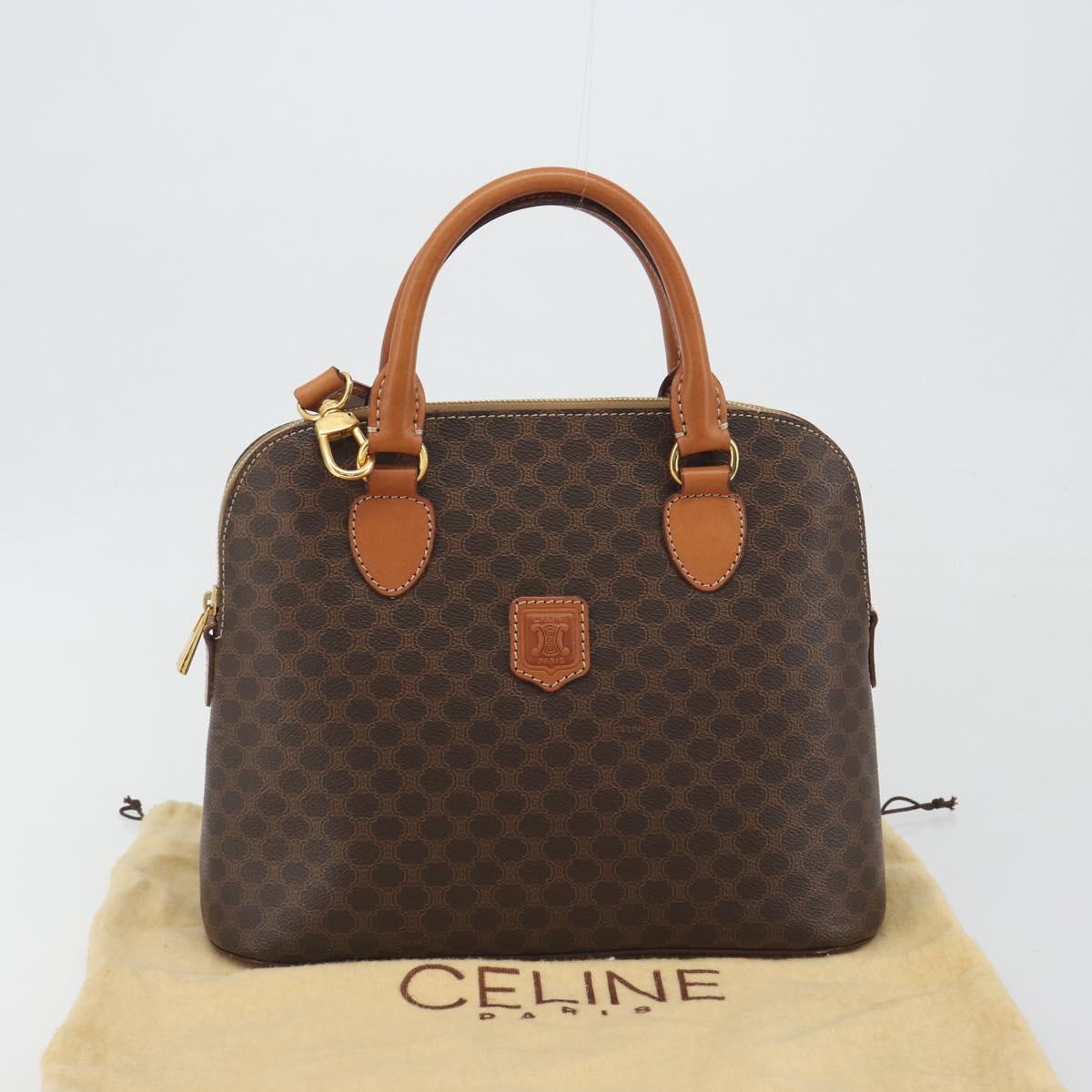 CELINE Macadam Hand Bag PVC Leather 2way Brown Gold Tone Auth 194929V