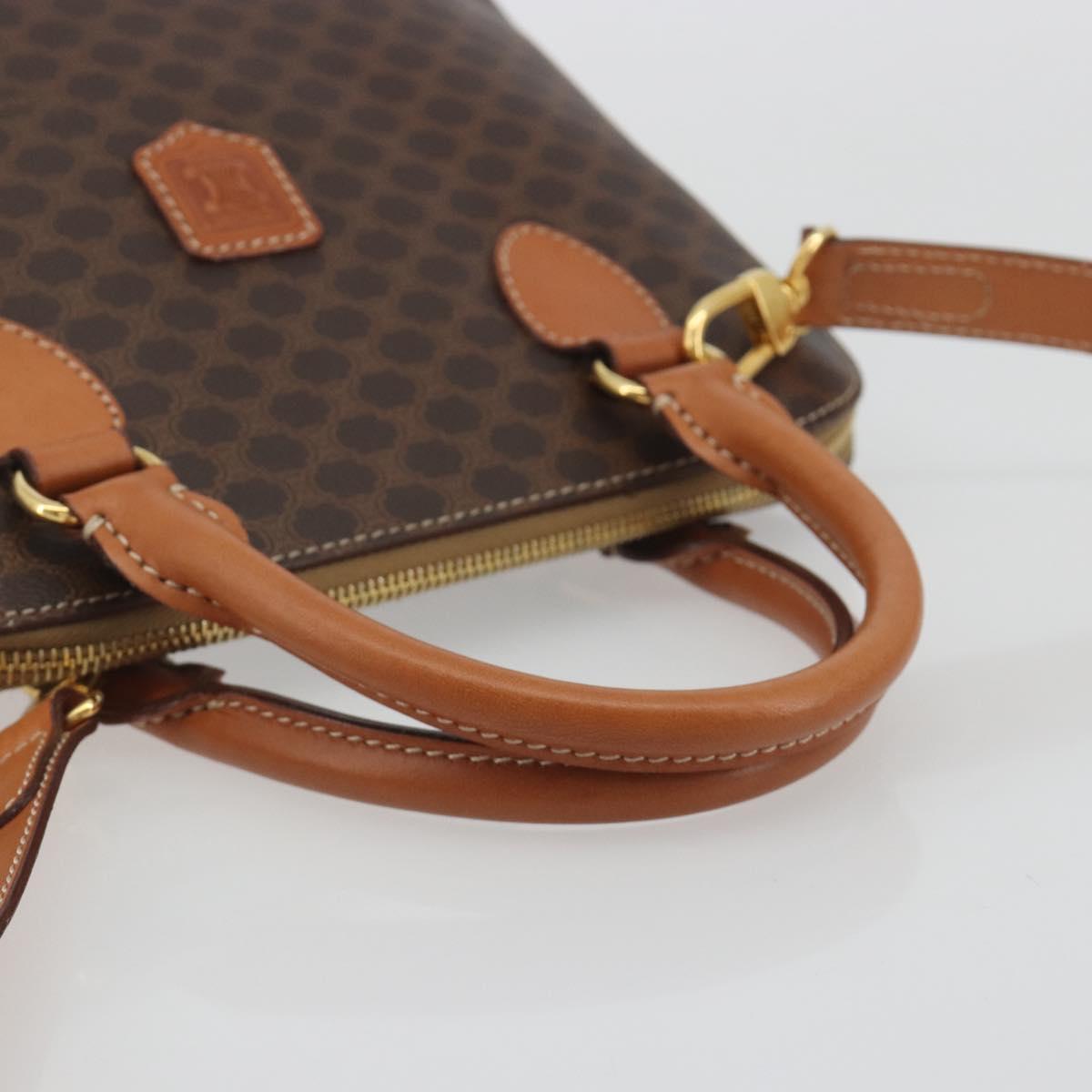 CELINE Macadam Hand Bag PVC Leather 2way Brown Gold Tone Auth 194929V