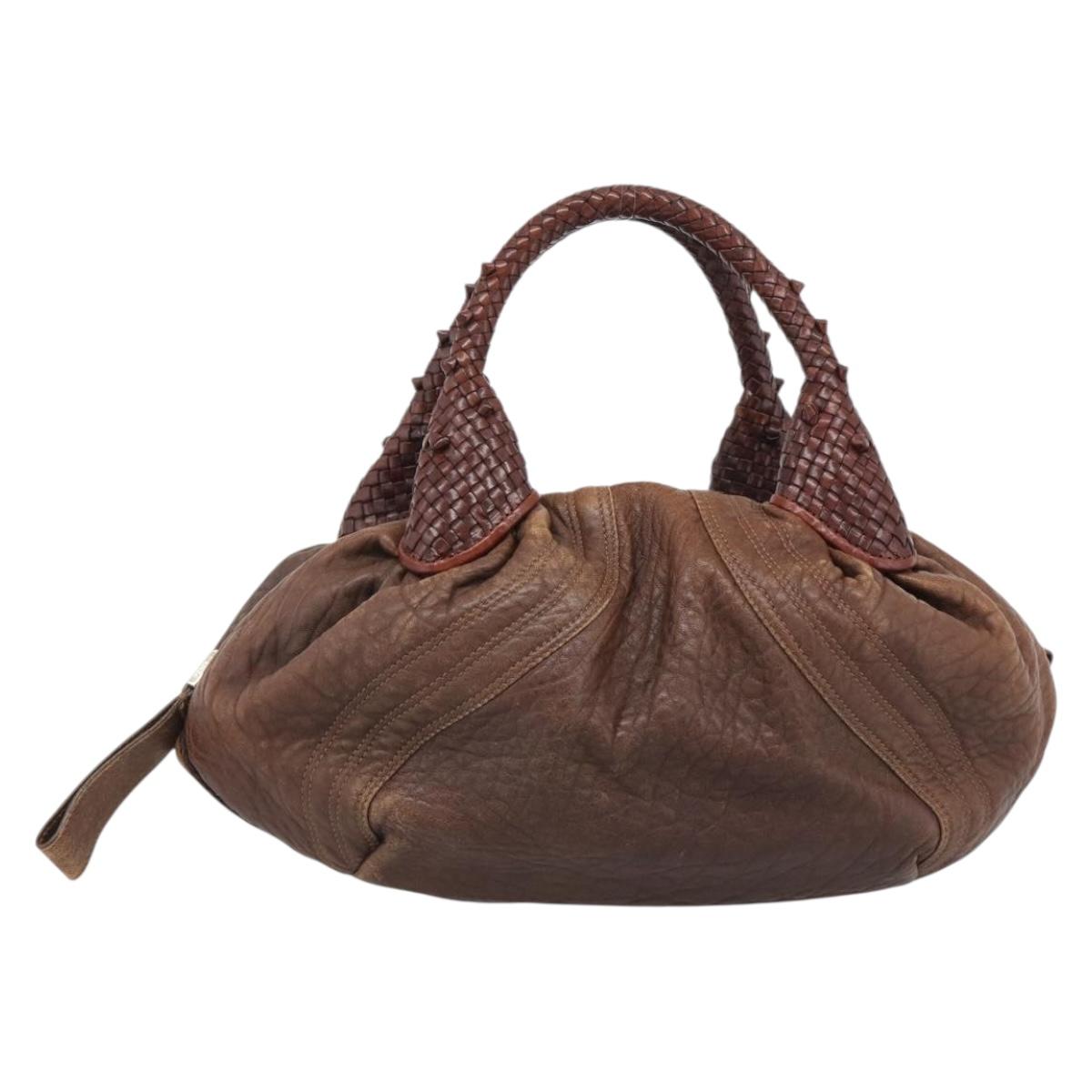 FENDI Spy Bag Leather Brown Gold Auth 194937A