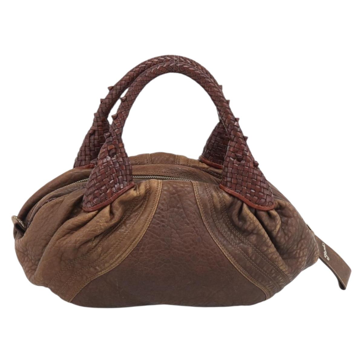FENDI Spy Bag Leather Brown Gold Auth 194937A