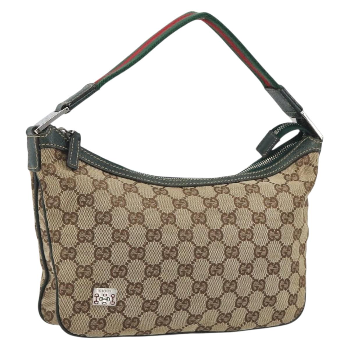 GUCCI GG Canvas Web Sherry Line Shoulder Bag Beige Silver 145812 Auth 194938V