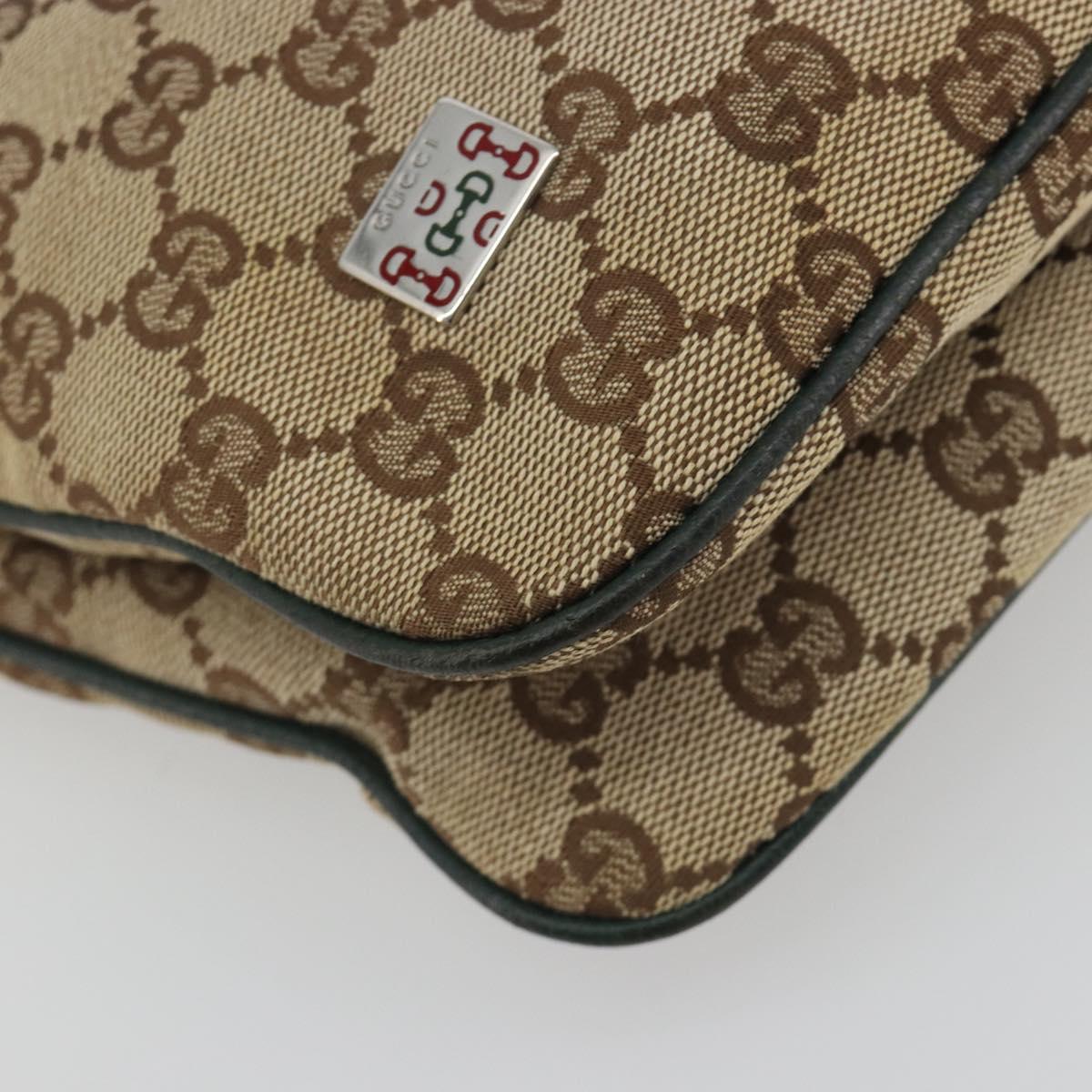 GUCCI GG Canvas Web Sherry Line Shoulder Bag Beige Silver 145812 Auth 194938V