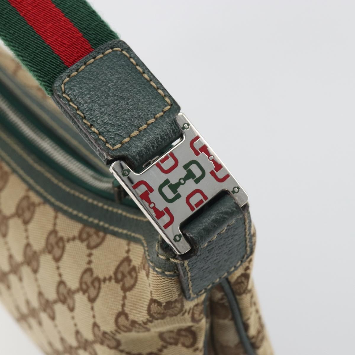 GUCCI GG Canvas Web Sherry Line Shoulder Bag Beige Silver 145812 Auth 194938V