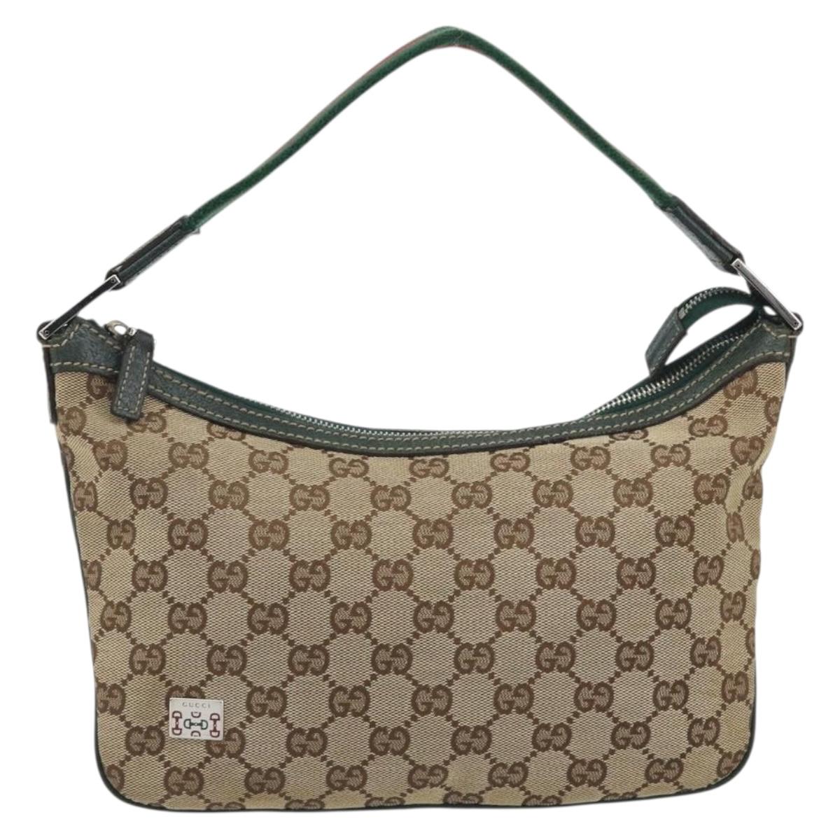 GUCCI GG Canvas Web Sherry Line Shoulder Bag Beige Silver 145812 Auth 194938V