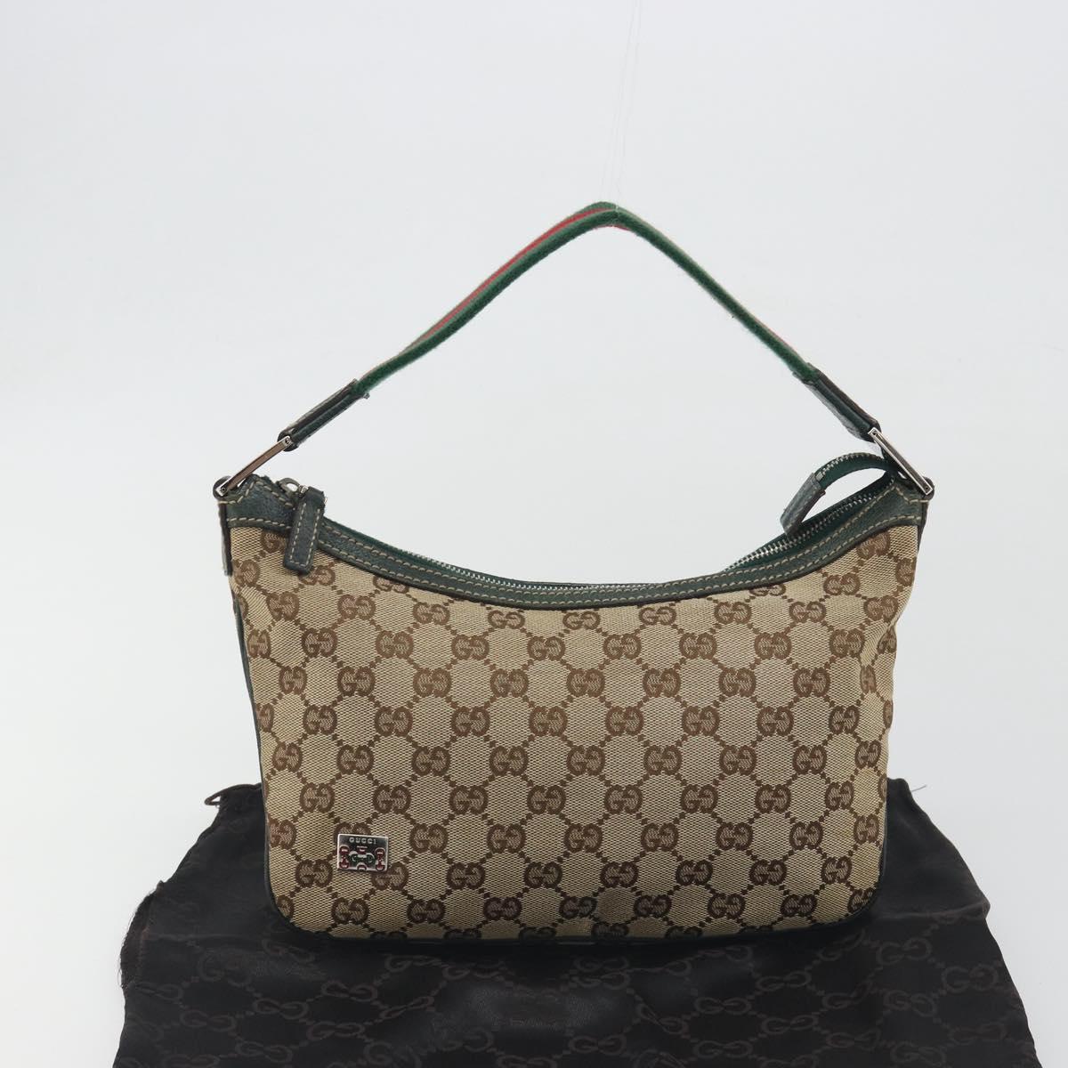 GUCCI GG Canvas Web Sherry Line Shoulder Bag Beige Silver 145812 Auth 194938V