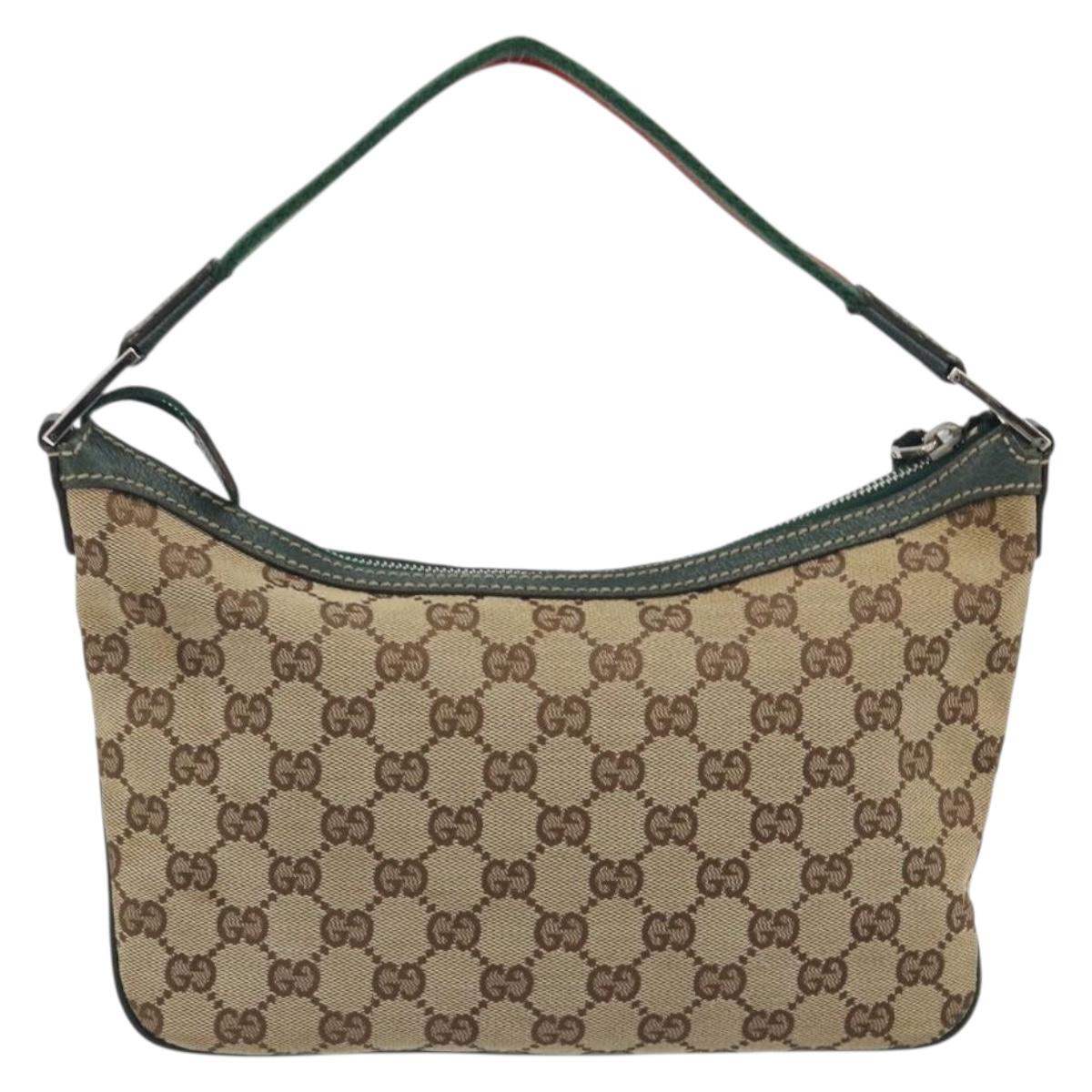 GUCCI GG Canvas Web Sherry Line Shoulder Bag Beige Silver 145812 Auth 194938V