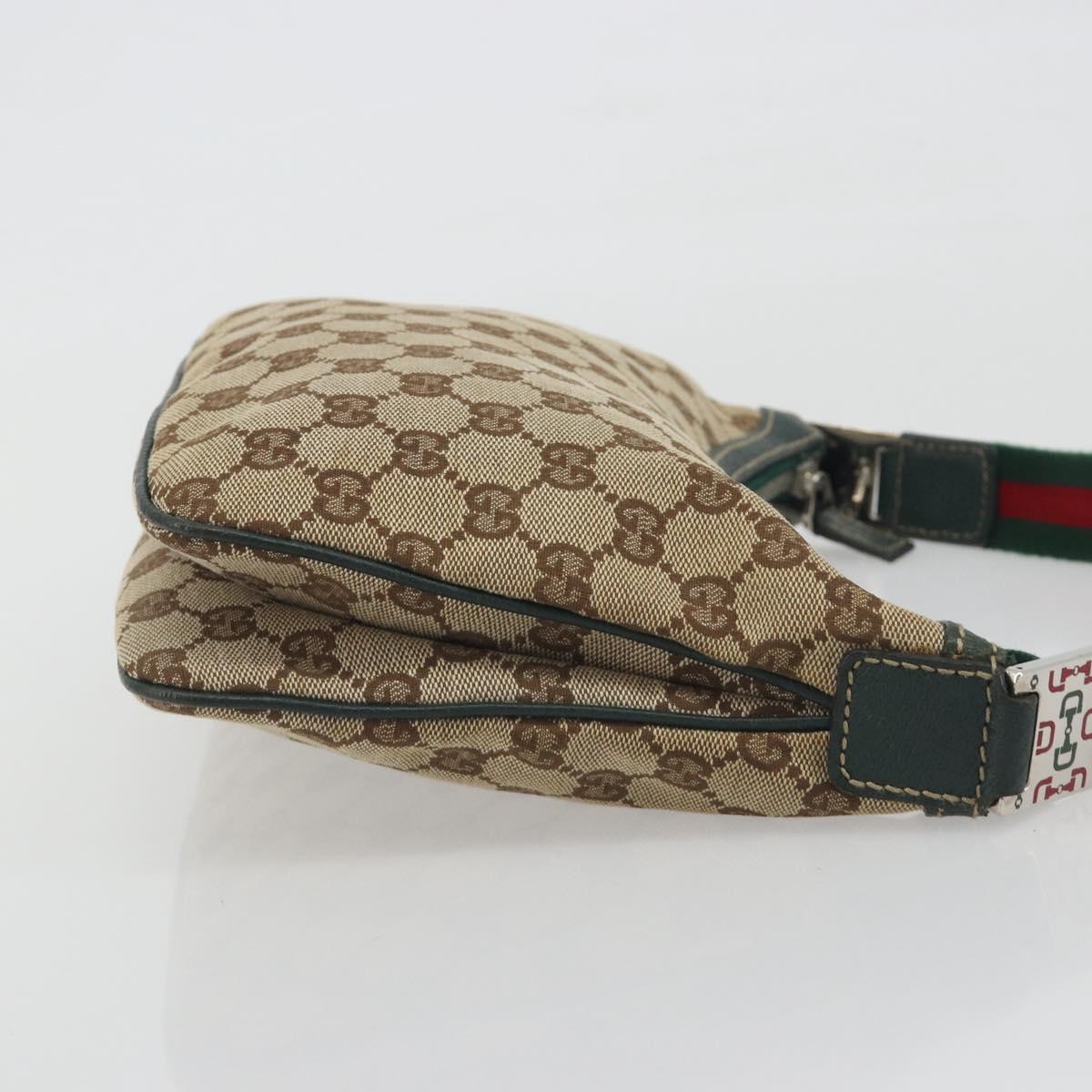 GUCCI GG Canvas Web Sherry Line Shoulder Bag Beige Silver 145812 Auth 194938V