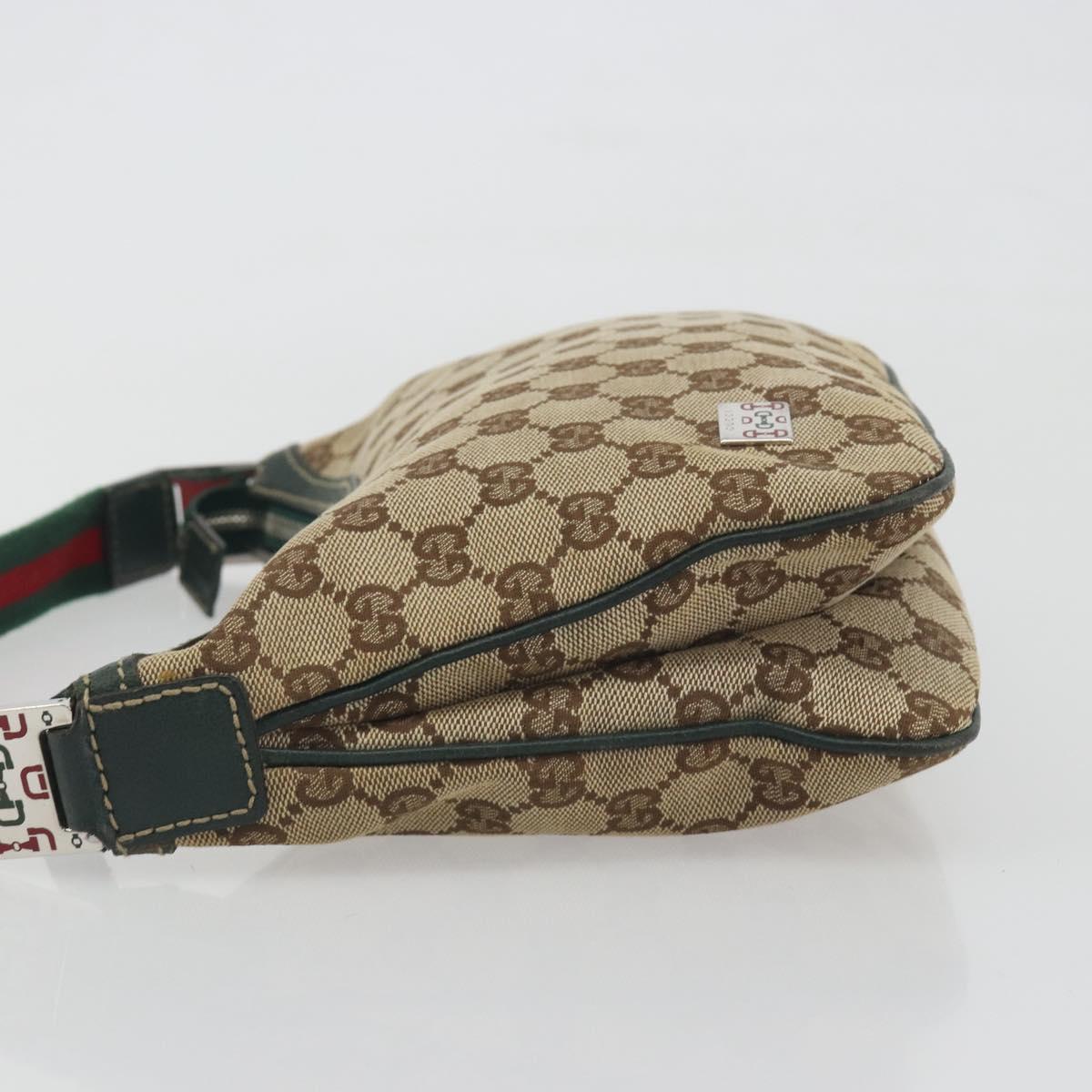 GUCCI GG Canvas Web Sherry Line Shoulder Bag Beige Silver 145812 Auth 194938V