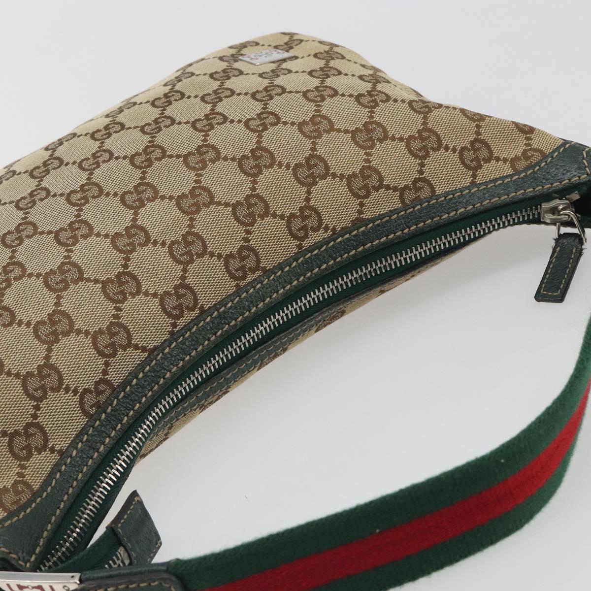 GUCCI GG Canvas Web Sherry Line Shoulder Bag Beige Silver 145812 Auth 194938V