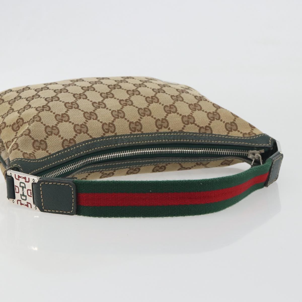 GUCCI GG Canvas Web Sherry Line Shoulder Bag Beige Silver 145812 Auth 194938V