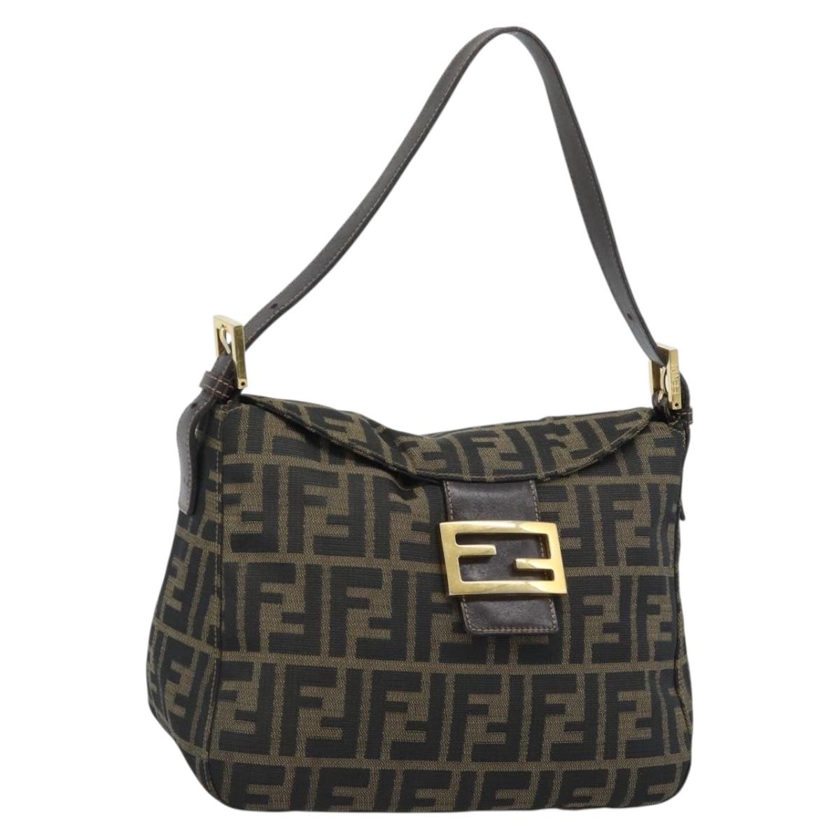 FENDI Zucca Canvas Mamma Baguette Shoulder Bag Brown Black Auth 194939V