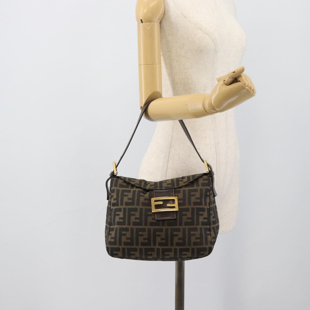 FENDI Zucca Canvas Mamma Baguette Shoulder Bag Brown Black Auth 194939V