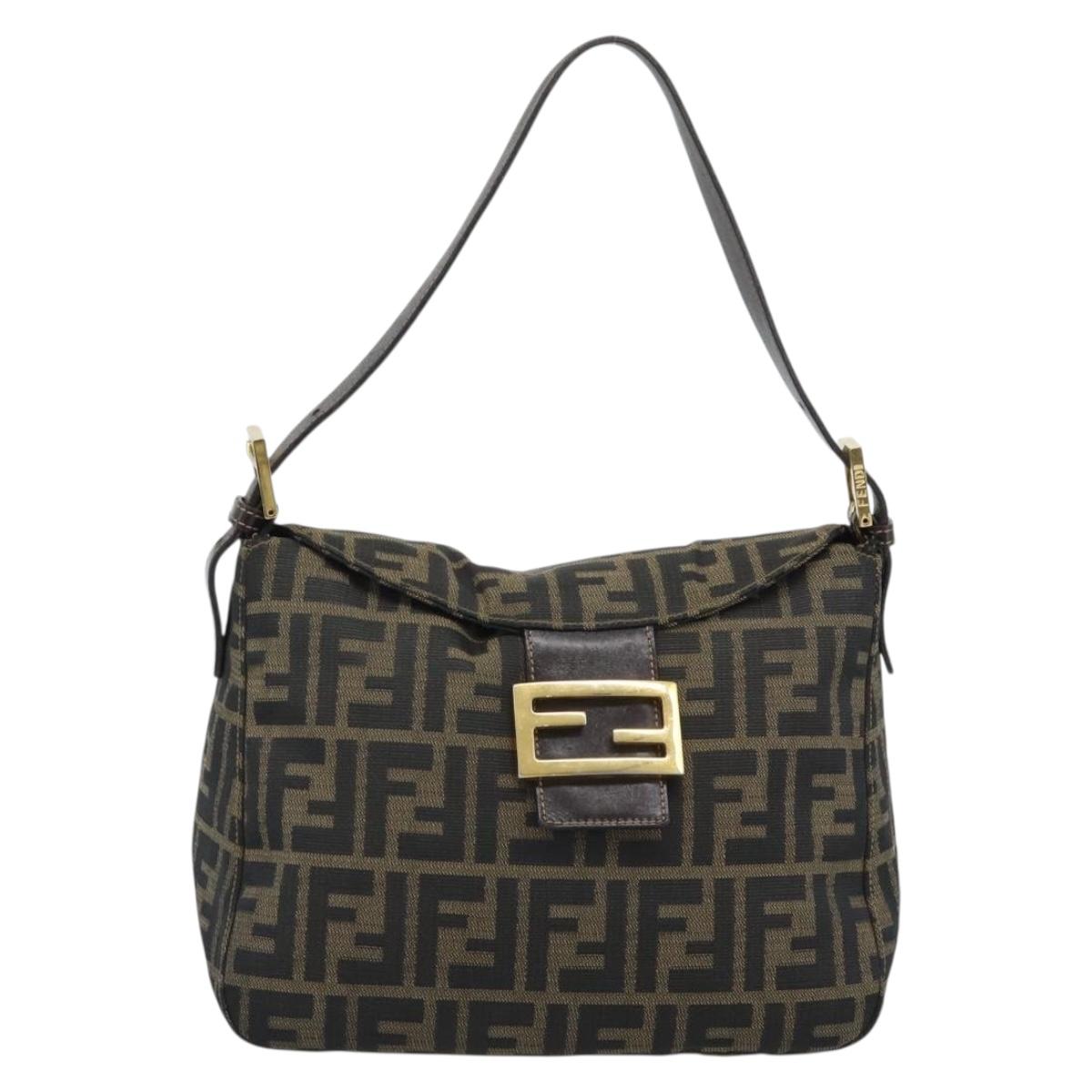 FENDI Zucca Canvas Mamma Baguette Shoulder Bag Brown Black Auth 194939V