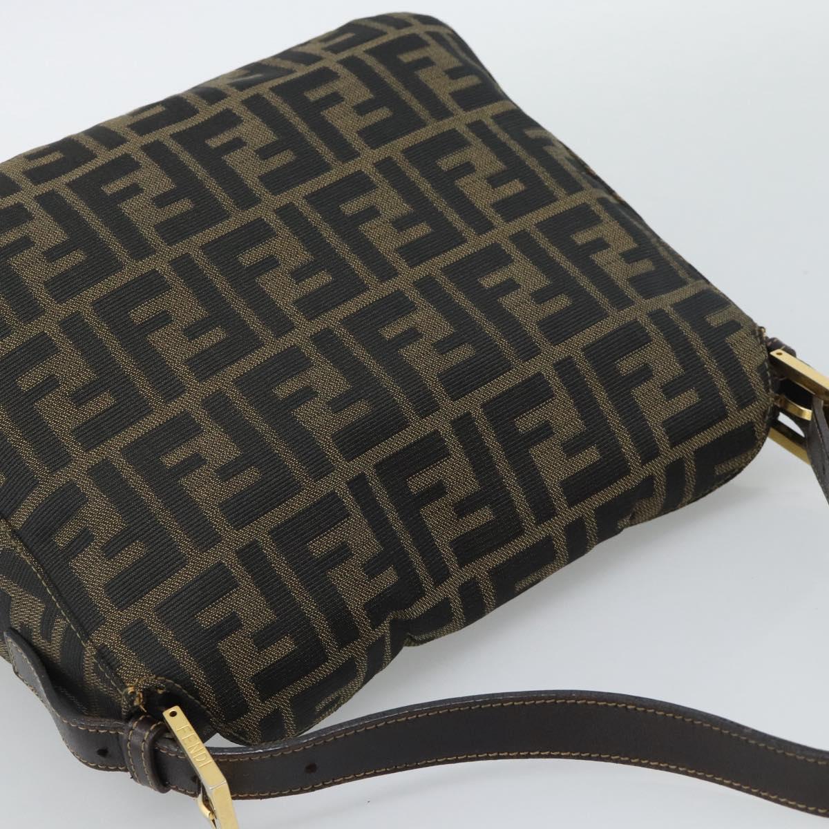 FENDI Zucca Canvas Mamma Baguette Shoulder Bag Brown Black Auth 194939V
