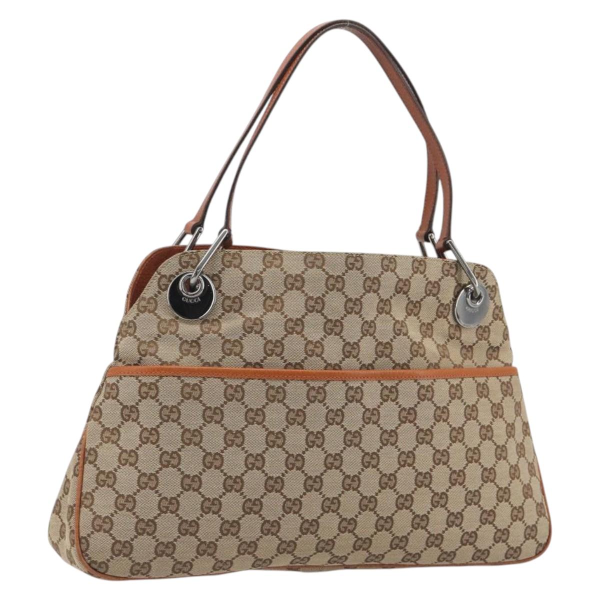 GUCCI GG Canvas Hand Bag Silver Beige 121023 Auth 194941V