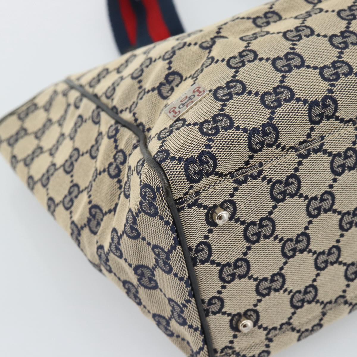 GUCCI GG Canvas Sherry Line Tote Bag Navy Silver 145758 Auth 194942A