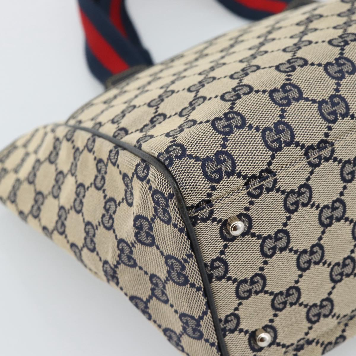 GUCCI GG Canvas Sherry Line Tote Bag Navy Silver 145758 Auth 194942A