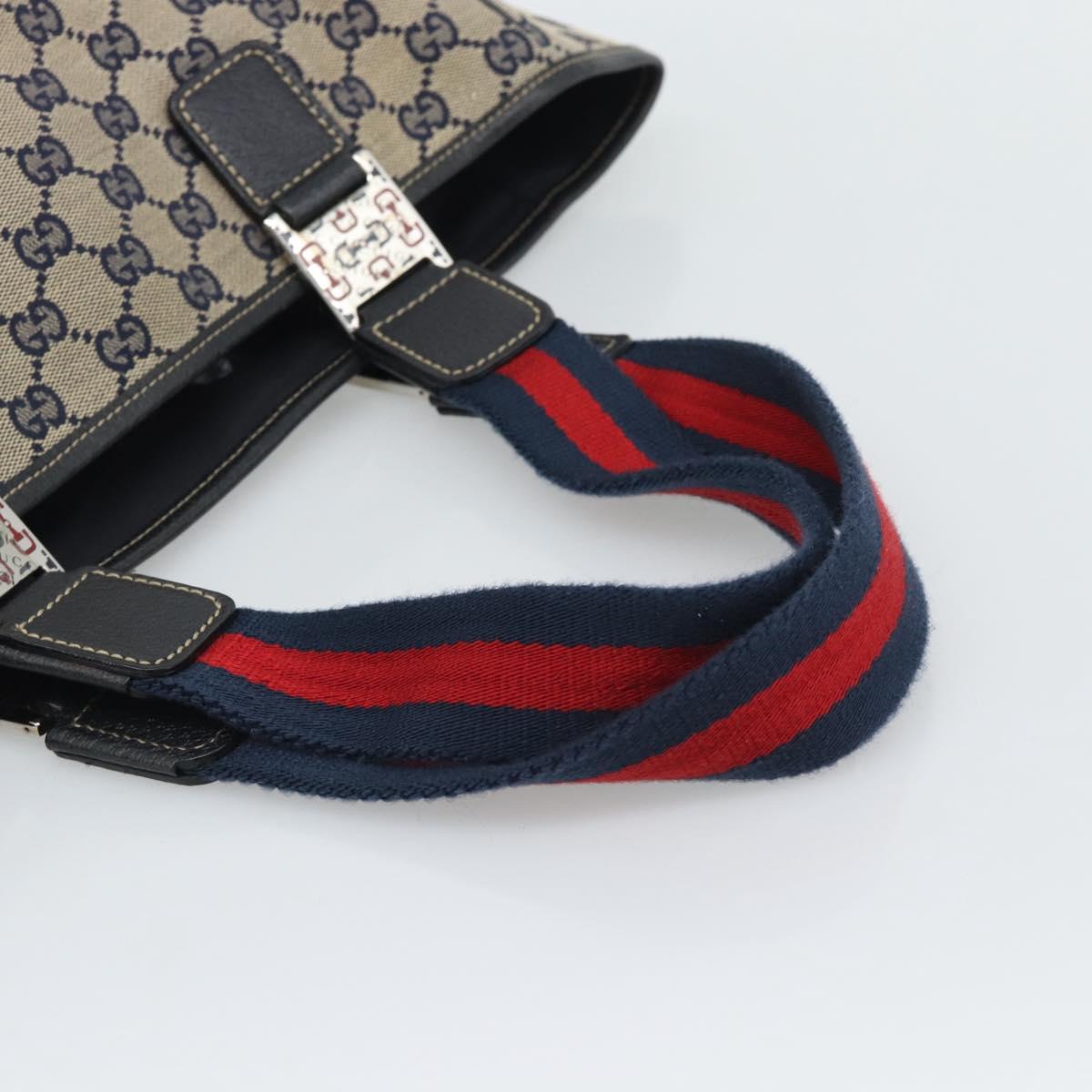 GUCCI GG Canvas Sherry Line Tote Bag Navy Silver 145758 Auth 194942A