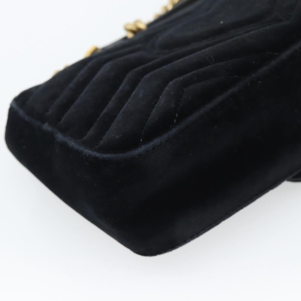 GUCCI GG Marmont Chain Shoulder Bag Velor Black Gold 446744 Auth 194944V