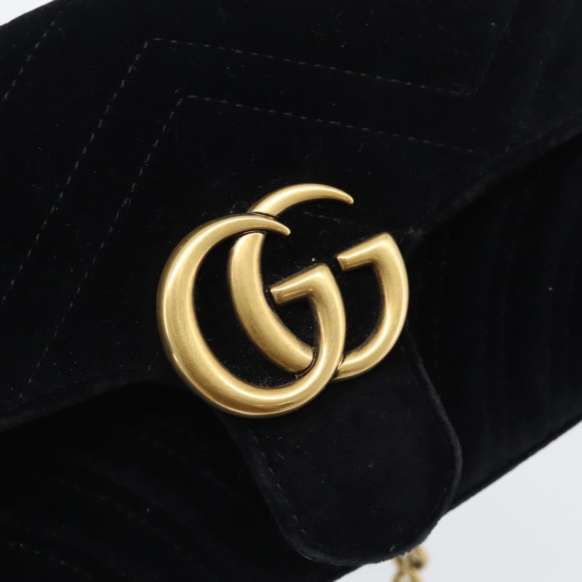 GUCCI GG Marmont Chain Shoulder Bag Velor Black Gold 446744 Auth 194944V